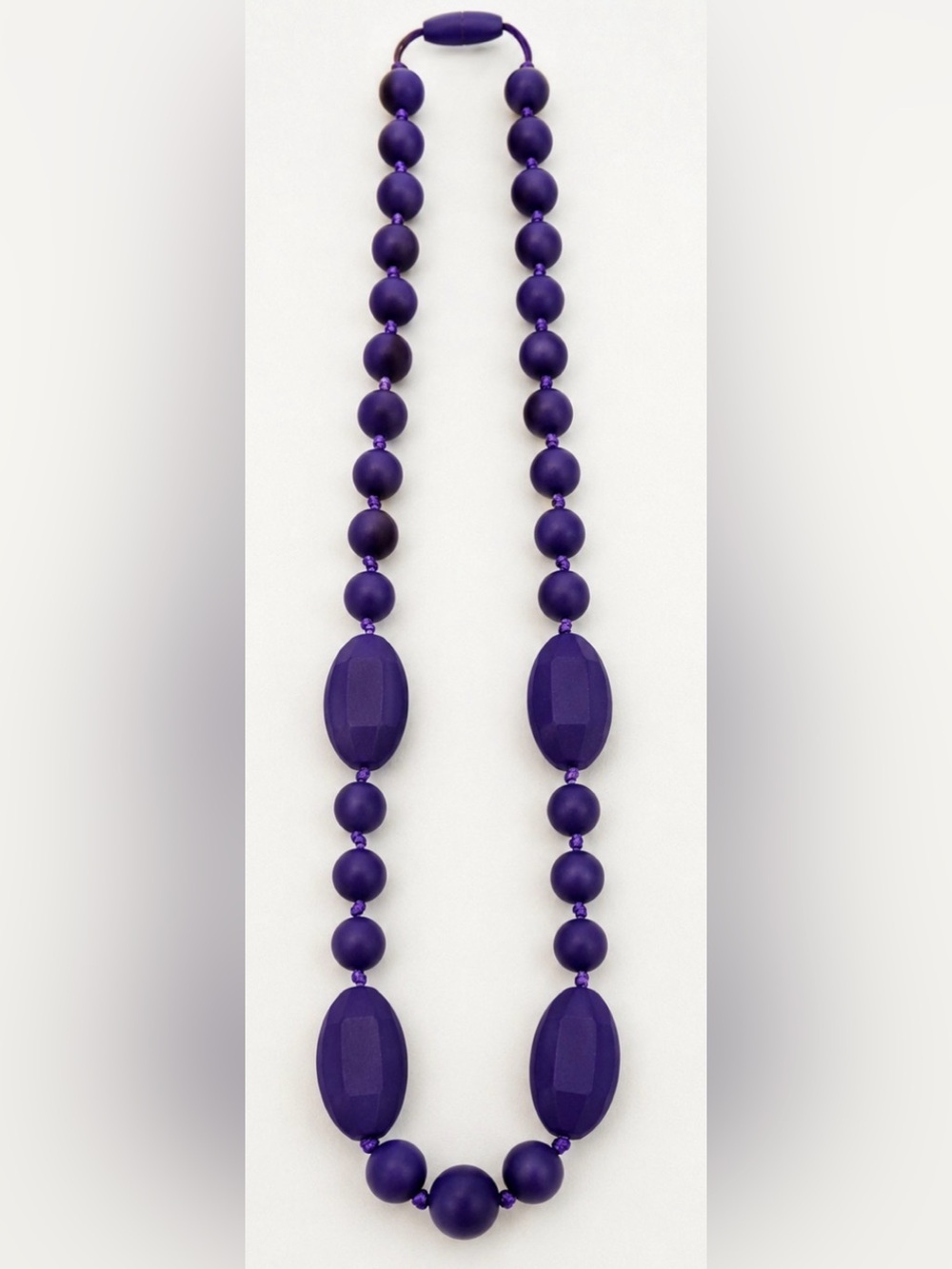 Deep Purple Statement Beaded Necklace 15” Matte Resin Magnetic Clasp
